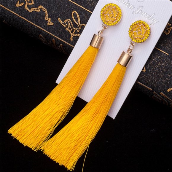 Yellow Bohemian Tassel Earrings - Picture 3 of 4